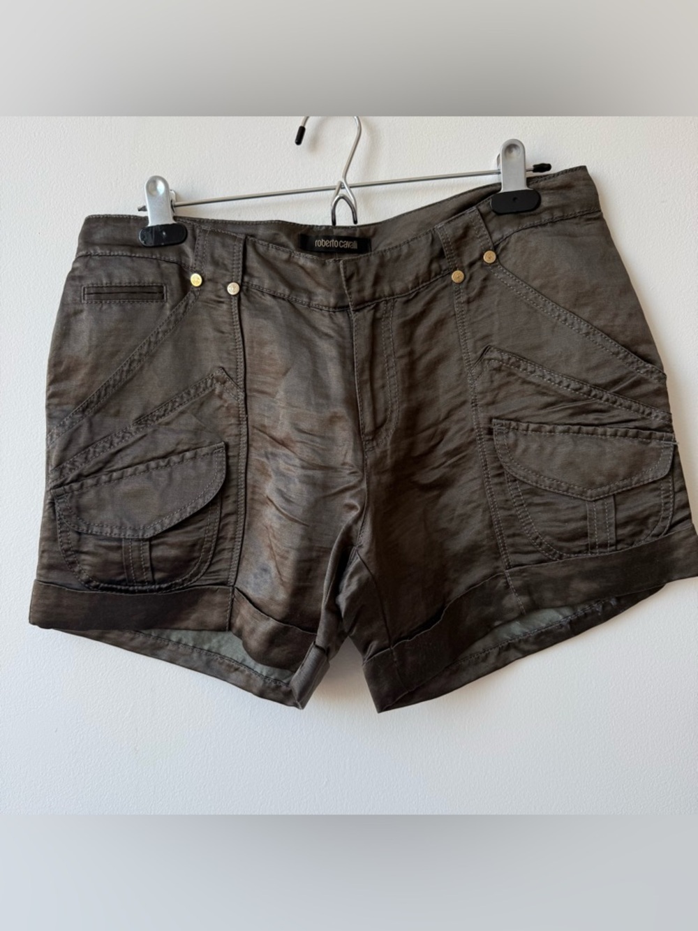 Roberto Cavalli Dark Olive Cargo Pocket Women's Shorts, IT 44, US 8